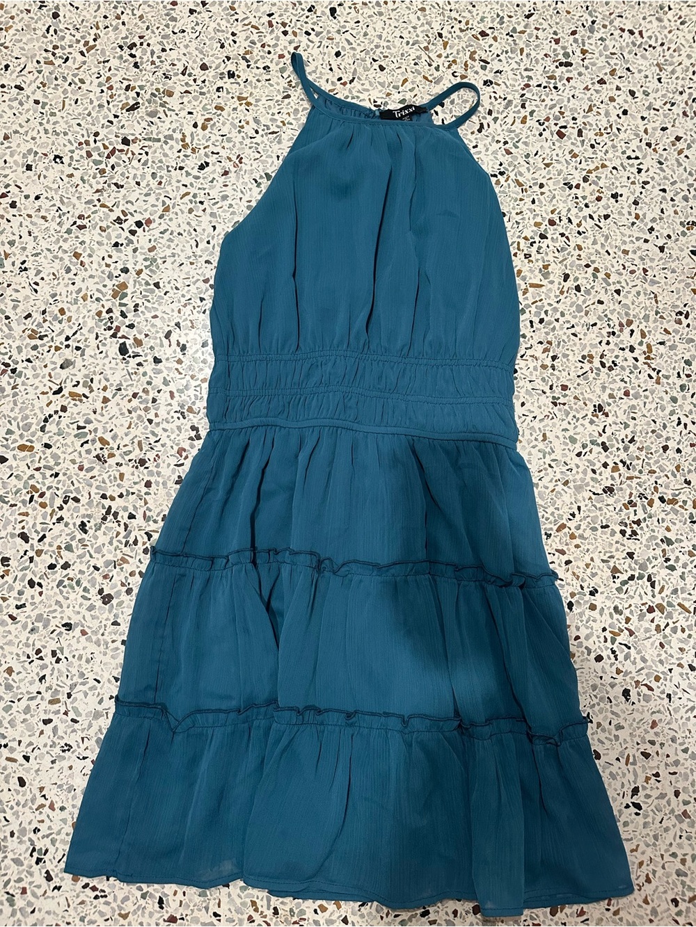 Teal Halter Tiered Dress